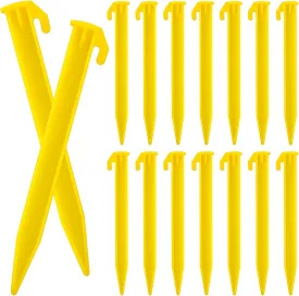16 Pack Plastic Tent Stakes, Heavy Duty Beach Tent Pegs Reusable Camping Stake Spike Hook for Summer Beach Garden Decorations Camping Outdoor Lawn Tarp