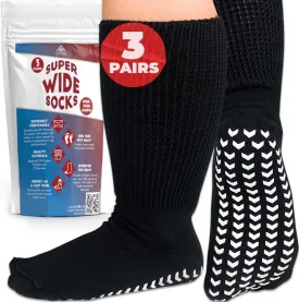 3 Pairs Extra Wide Socks for Swollen Feet - Non Slip Diabetic Socks for Men, Hospital Use