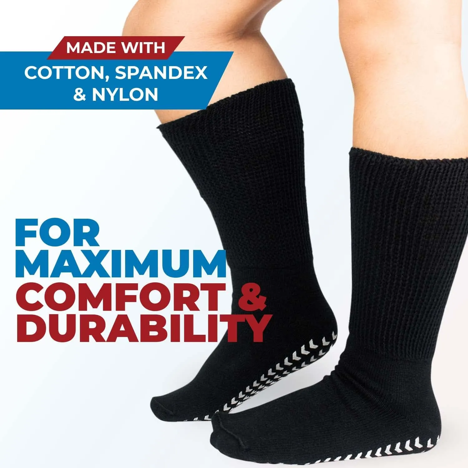 3 Pairs Extra Wide Socks for Swollen Feet - Non Slip Diabetic Socks for Men, Hospital Use