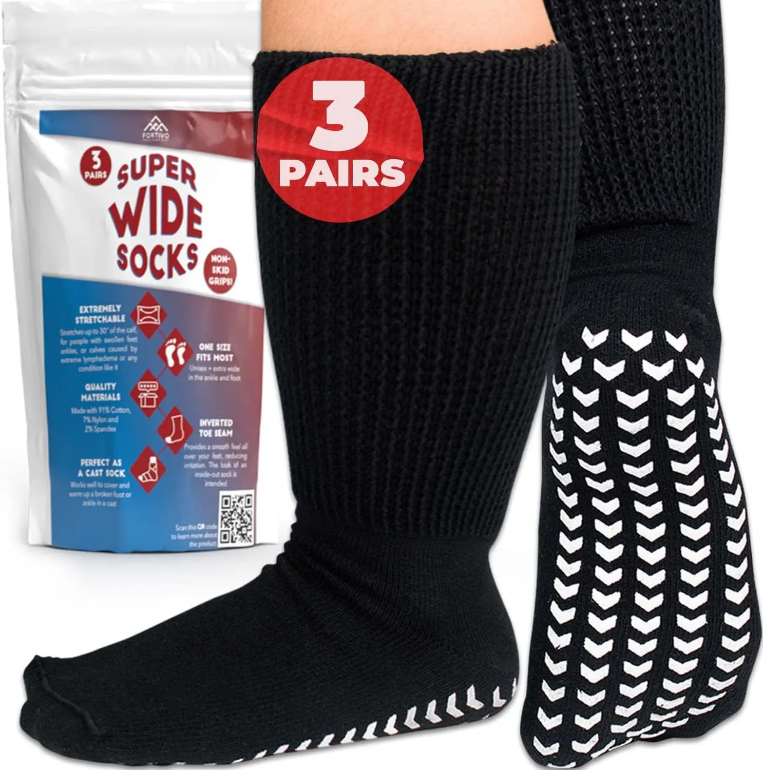 3 Pairs Extra Wide Socks for Swollen Feet - Non Slip Diabetic Socks for Men, Hospital Use