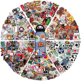 300Pcs Cool Vinyl Mixed Sports Stickers Bulks, Waterproof Water Bottle Stickers for Laptop Scrapbook Journal Helmet, Basketball Football Soccer Ball Hockey Decals for Kids Teens Adults