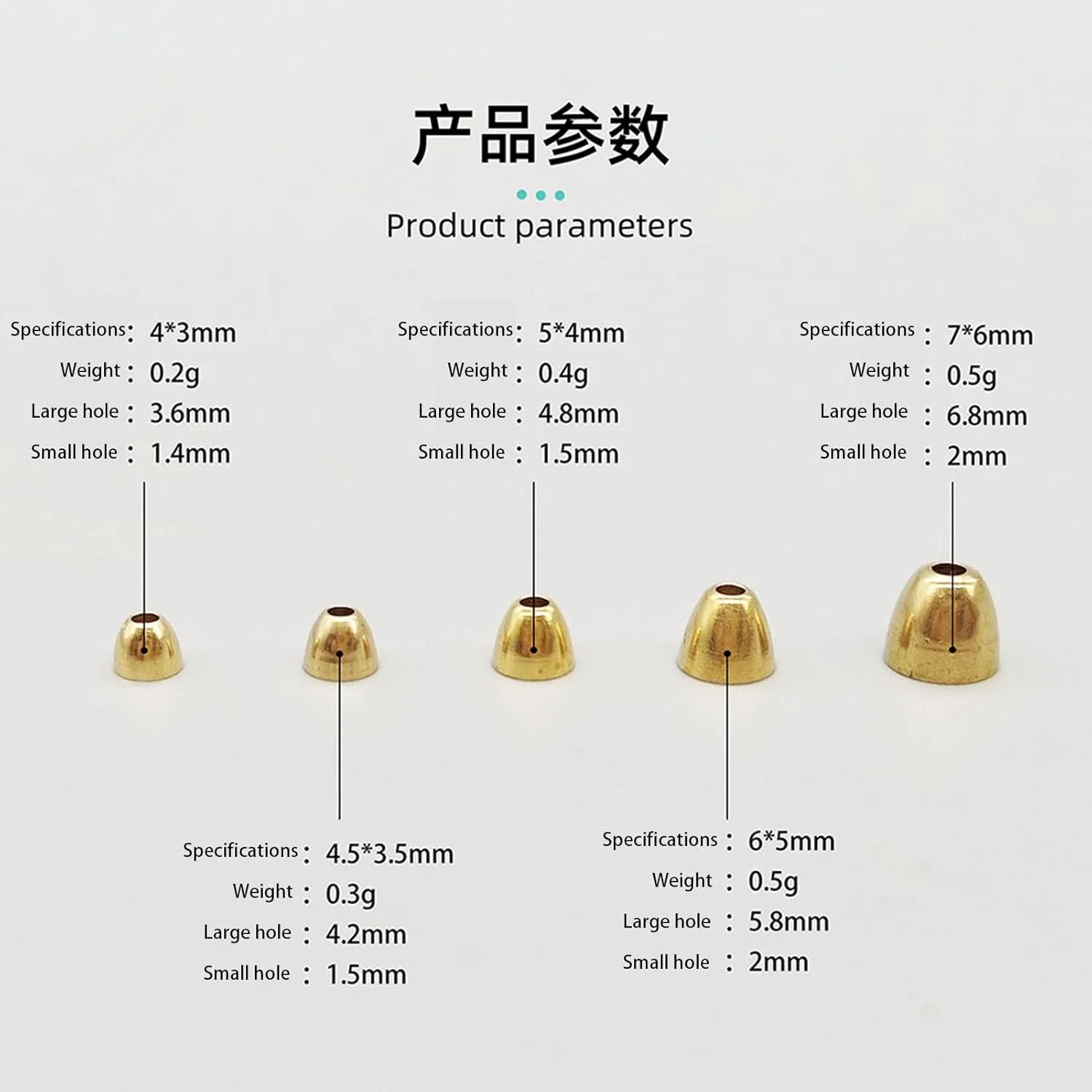 50pcs Brass Cone Head - Tungsten Cone Head | Flashback Head | Conehead Beads Brass Cone Head | Copper Tying Beads Sink Deeper 3 Sizes Fly Tying Materials for Tube Fly