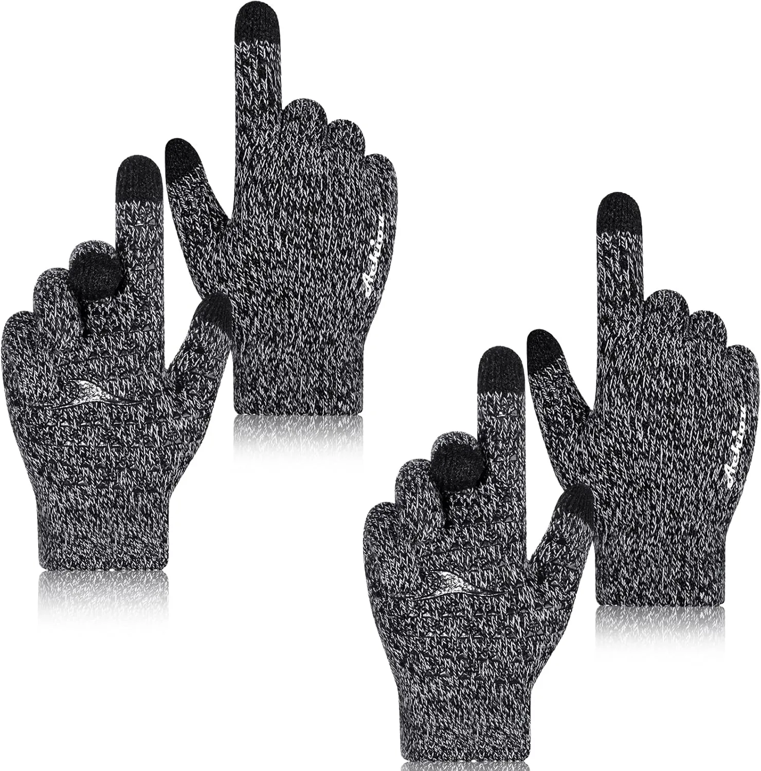 Achiou Winter Gloves for Men Women, 2 Pairs Touch Screen Texting Warm Running Gloves Thermal Soft Knit Lining, Elastic Cuff