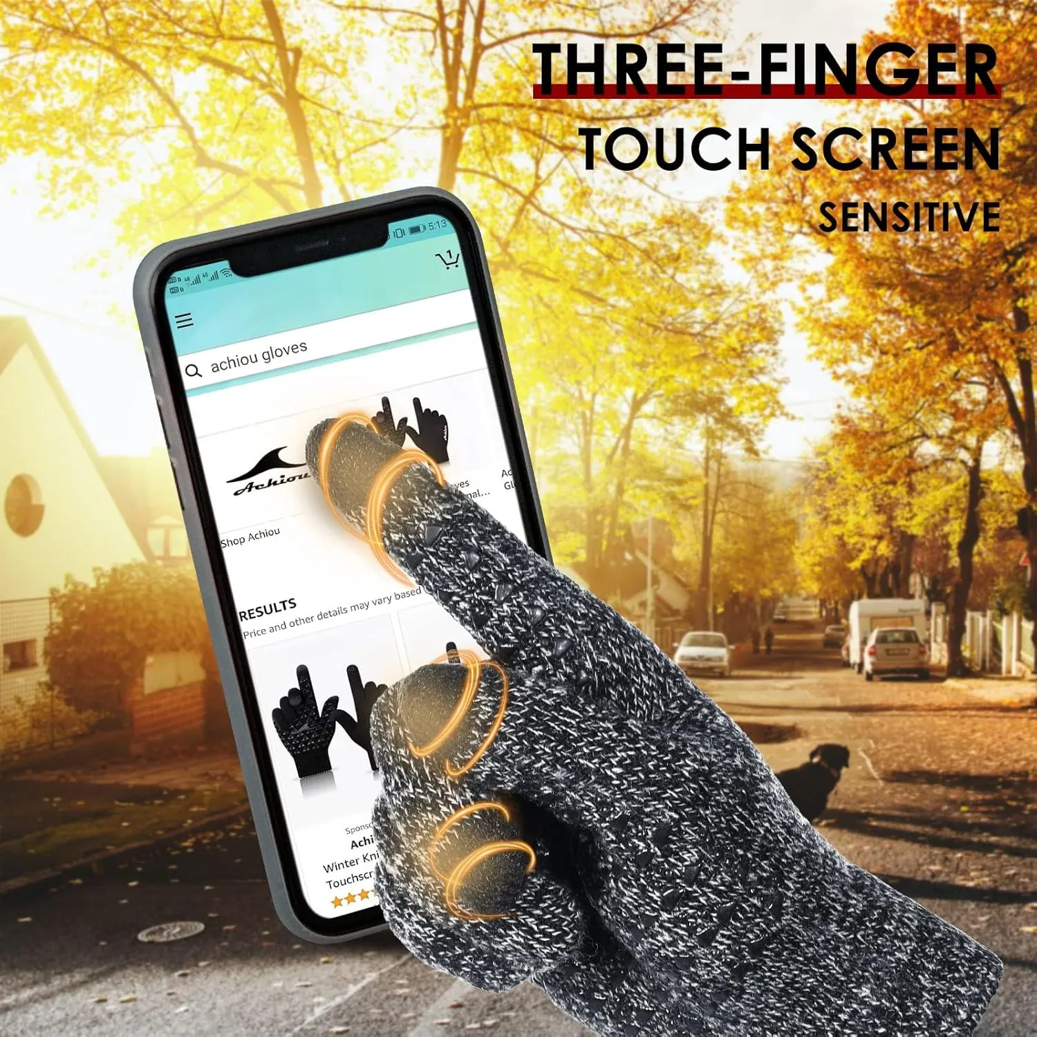Achiou Winter Gloves for Men Women, 2 Pairs Touch Screen Texting Warm Running Gloves Thermal Soft Knit Lining, Elastic Cuff