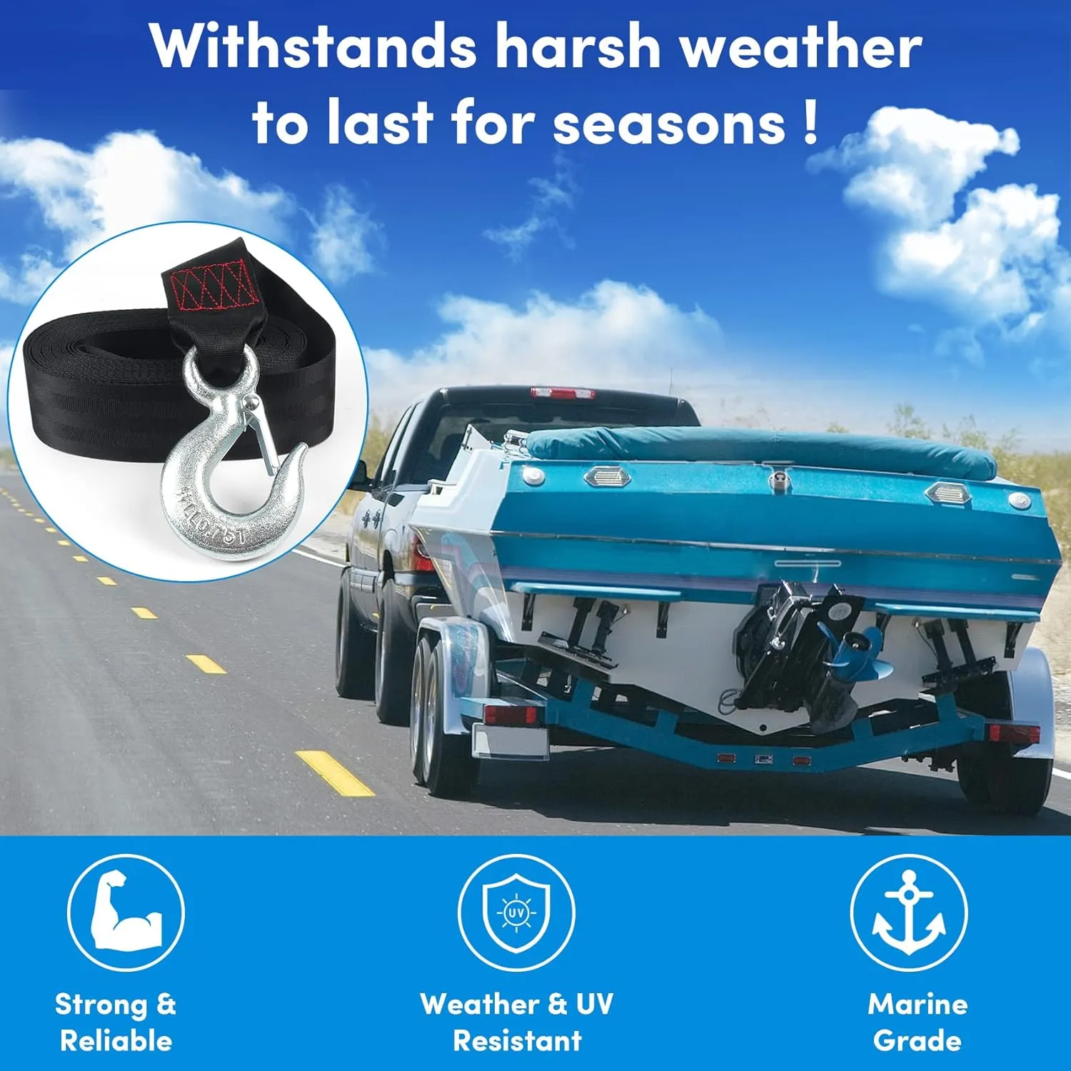 Boat Winch Strap with Hook,Winch Strap for Boat Trailer,Boat Trailer Winch Strap 2 inch x 20 foot, Great for Boat, Truck, Jet Ski and Car Trailers Towing and Heavy Duty Equipment (Choose Color)