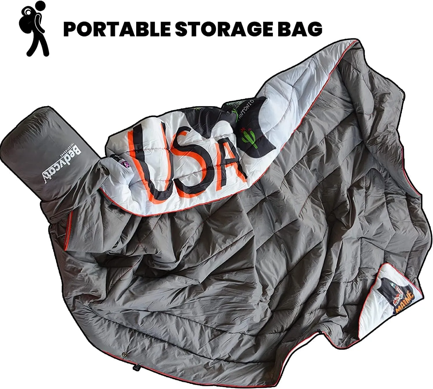 Camping Blanket, Puffy Waterproof Travel Blanket, Warm Cozy Picnic Blanket, for Outdoors, Travel, and Mountain.(Map, 78" x 56")