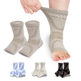 Copper Ankle Brace, Copper Infused Ankle Support Compression Sleeve for Men & Women, for Foot Pain Relief, Sprained Recovery, Achilles Tendonitis, Daytime or Night Use(Skin White L)