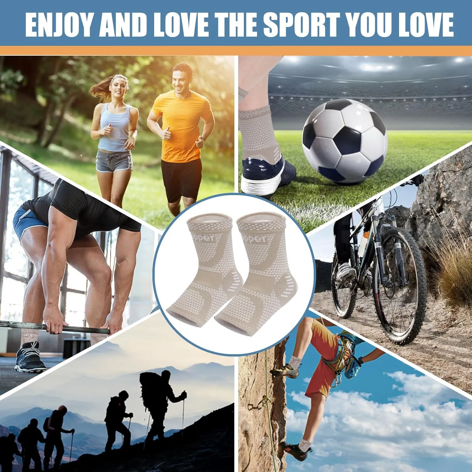 Copper Ankle Brace, Copper Infused Ankle Support Compression Sleeve for Men & Women, for Foot Pain Relief, Sprained Recovery, Achilles Tendonitis, Daytime or Night Use(Skin White L)