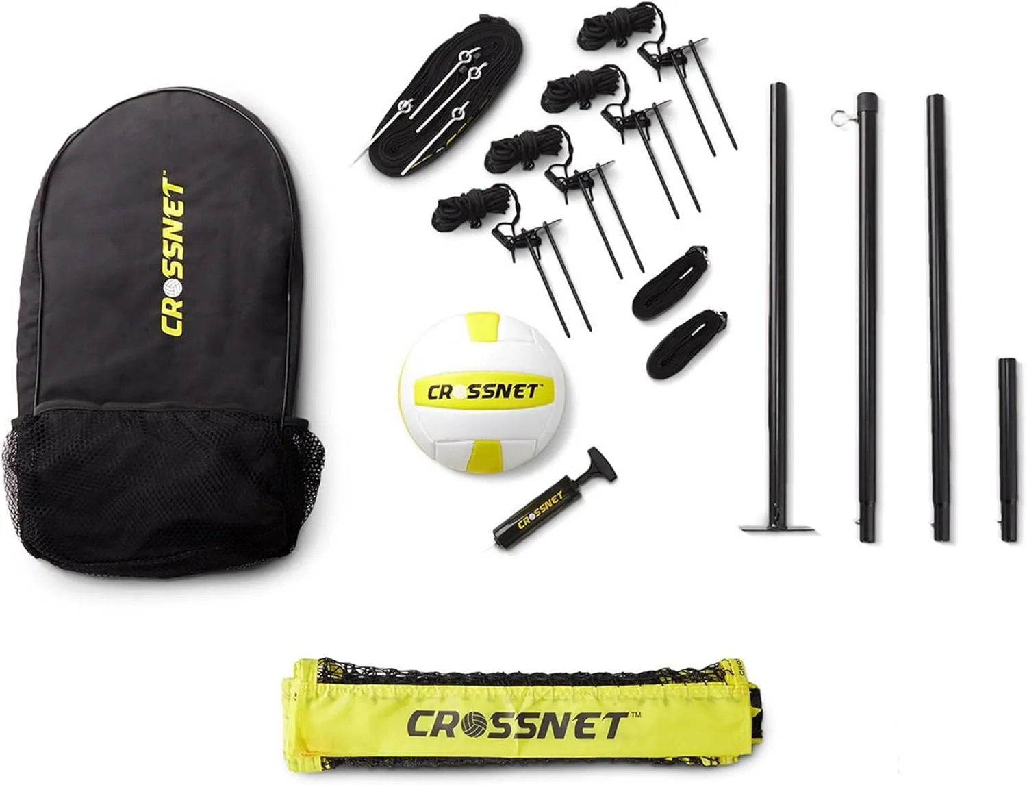 CROSSNET Quick Assemble 4 Square Volleyball Game Set for Adults and Kids with Volleyball Net, Backpack and Ball for Outdoor Games