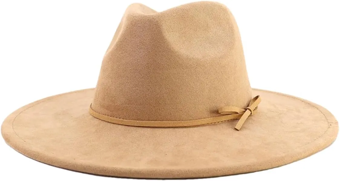 Dcvmvmn Men and Women Fedora Hat with Same Color Accessories Wide Brim Hat Panama Hat