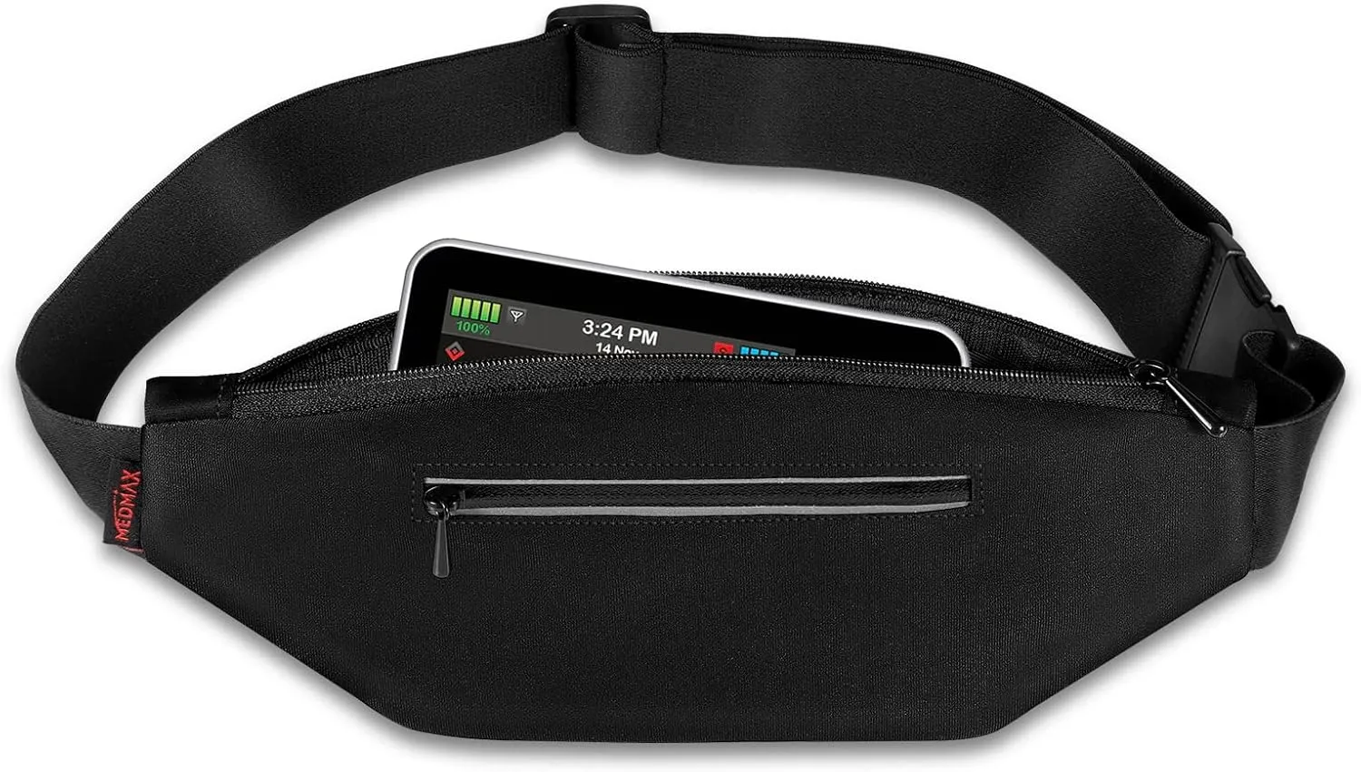 Diabetic Running Belt with Adjustable Waist, Insulin Pump Belt Holder Organizer Waist Pouch, Epipen Medical Fanny Pack Bag (Black)