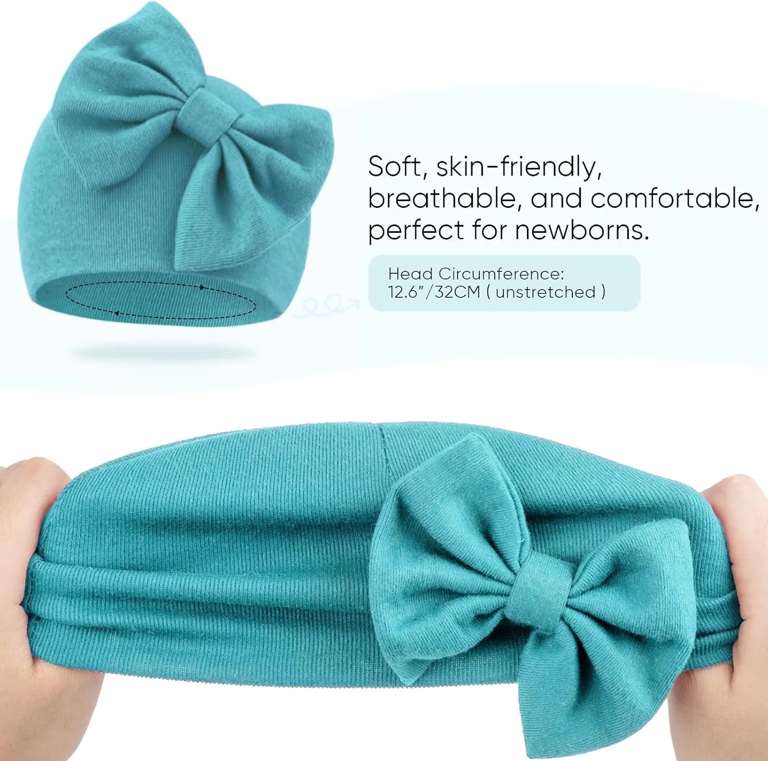 DRESHOW BQUBO Newborn Baby Girls Hats Hospital Hat Baby Cotton Beanie Infant Big Bow Hats for 0-24 Months