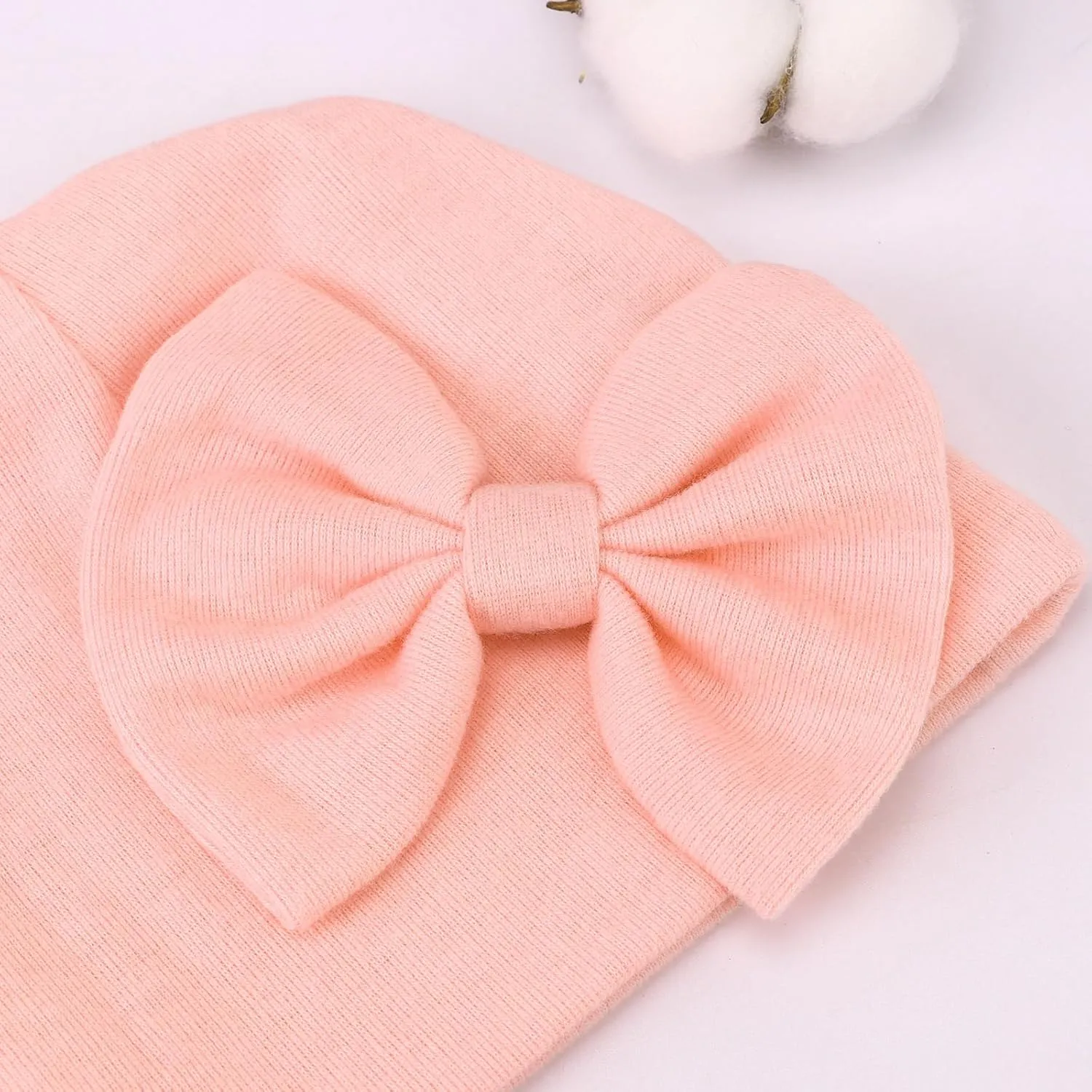 DRESHOW BQUBO Newborn Baby Girls Hats Hospital Hat Baby Cotton Beanie Infant Big Bow Hats for 0-24 Months