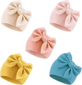 DRESHOW BQUBO Newborn Baby Girls Hats Hospital Hat Baby Cotton Beanie Infant Big Bow Hats for 0-24 Months
