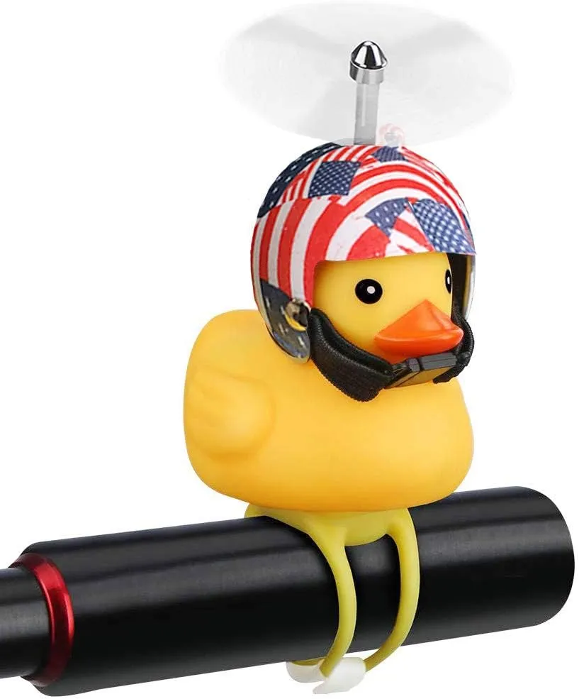 Duck Bike Bell, Rubber Duck Bicycle Accessories with LED Light, Cute Propeller Handlebar Bicycle Horns for Kids Toddler Children Adults Sport Outdoor