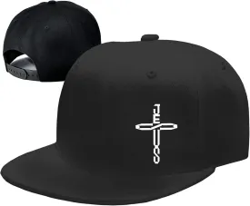Flat Bill Hats for Men Black Snapback Hats for Men Adjustable Baseball Cap Fitted Cool Hip Hop Hat