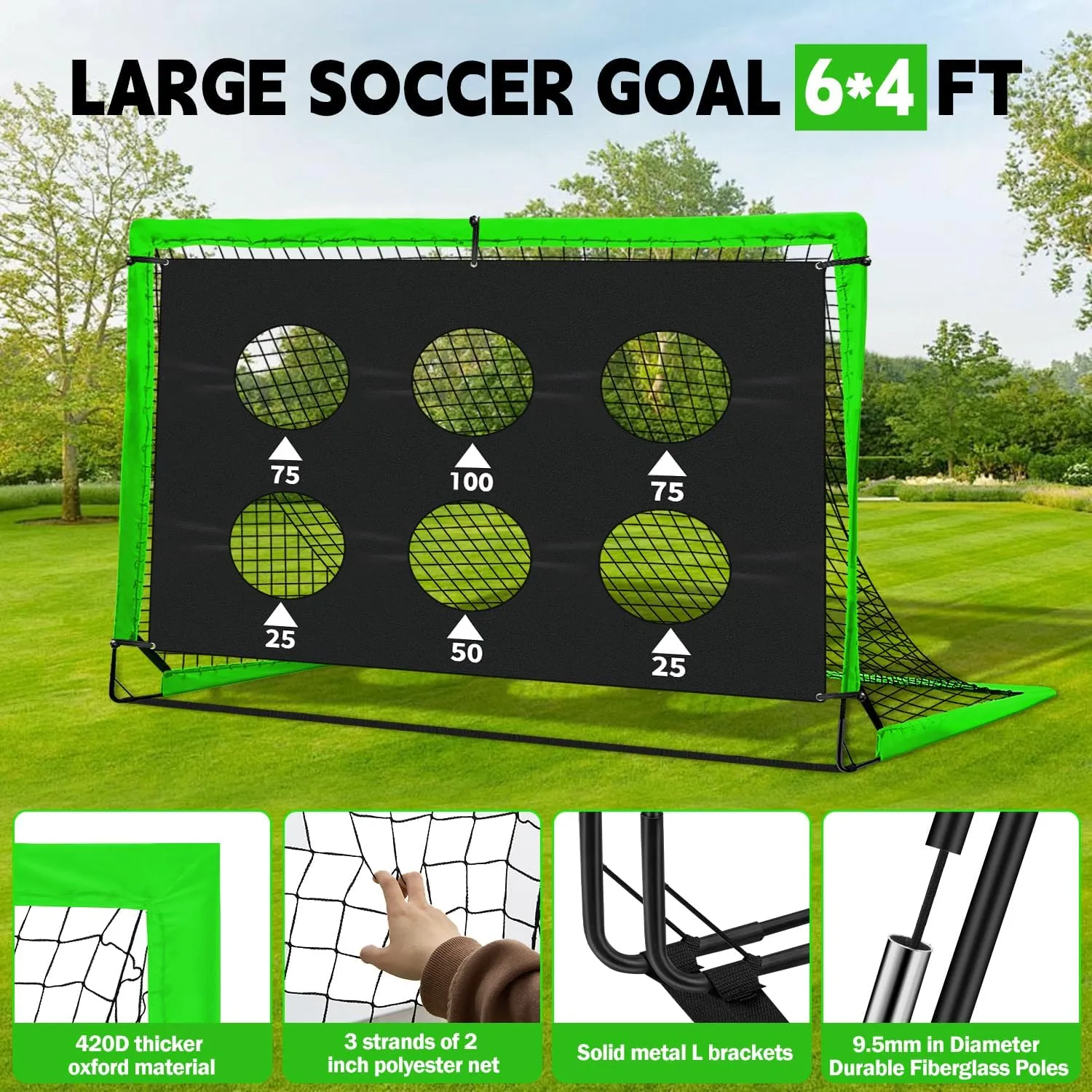 Kids Soccer Goals for Backyard Set of 2-6x4 ft Portable Pop Up Soccer Nets Training Equipment with Soccer Ball, Ladder, Cones, Ideal Birthday for Kids,Baseball & Softball Batting Cages