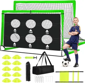 Kids Soccer Goals for Backyard Set of 2-6x4 ft Portable Pop Up Soccer Nets Training Equipment with Soccer Ball, Ladder, Cones, Ideal Birthday for Kids,Baseball & Softball Batting Cages
