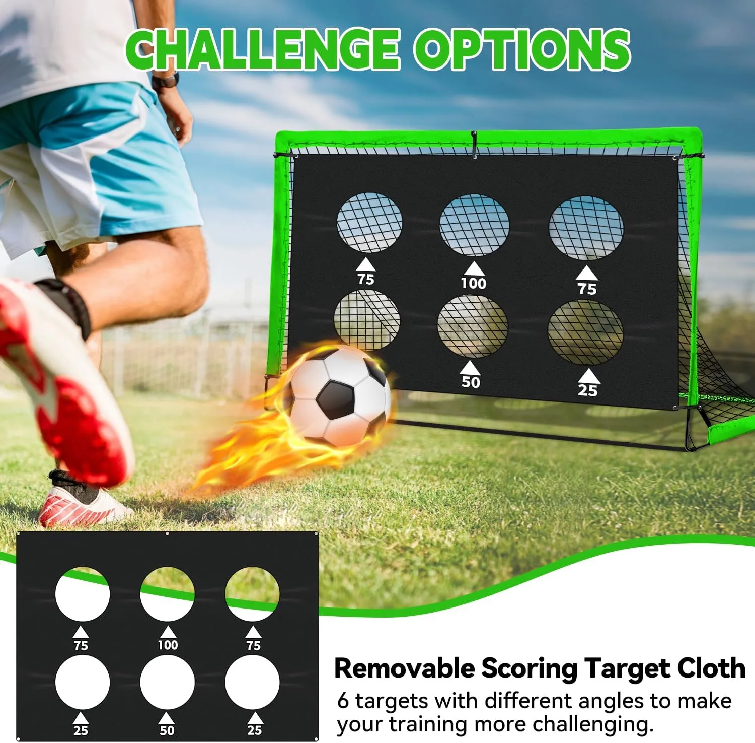 Kids Soccer Goals for Backyard Set of 2-6x4 ft Portable Pop Up Soccer Nets Training Equipment with Soccer Ball, Ladder, Cones, Ideal Birthday for Kids,Baseball & Softball Batting Cages