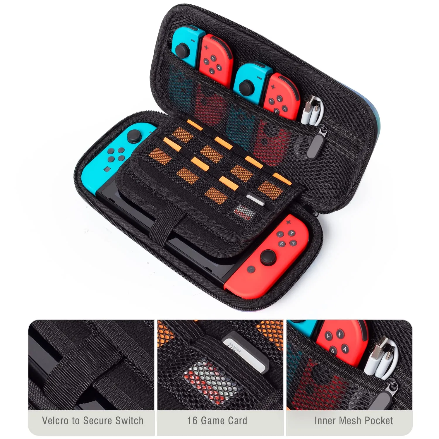 Lokigo Carry Case Compatible for Nintendo Switch/Switch OLED, Protective Travel Switch Carrying Case Boys Girls with 16 Game Card Slots for Console & Accessories, Space Galaxy