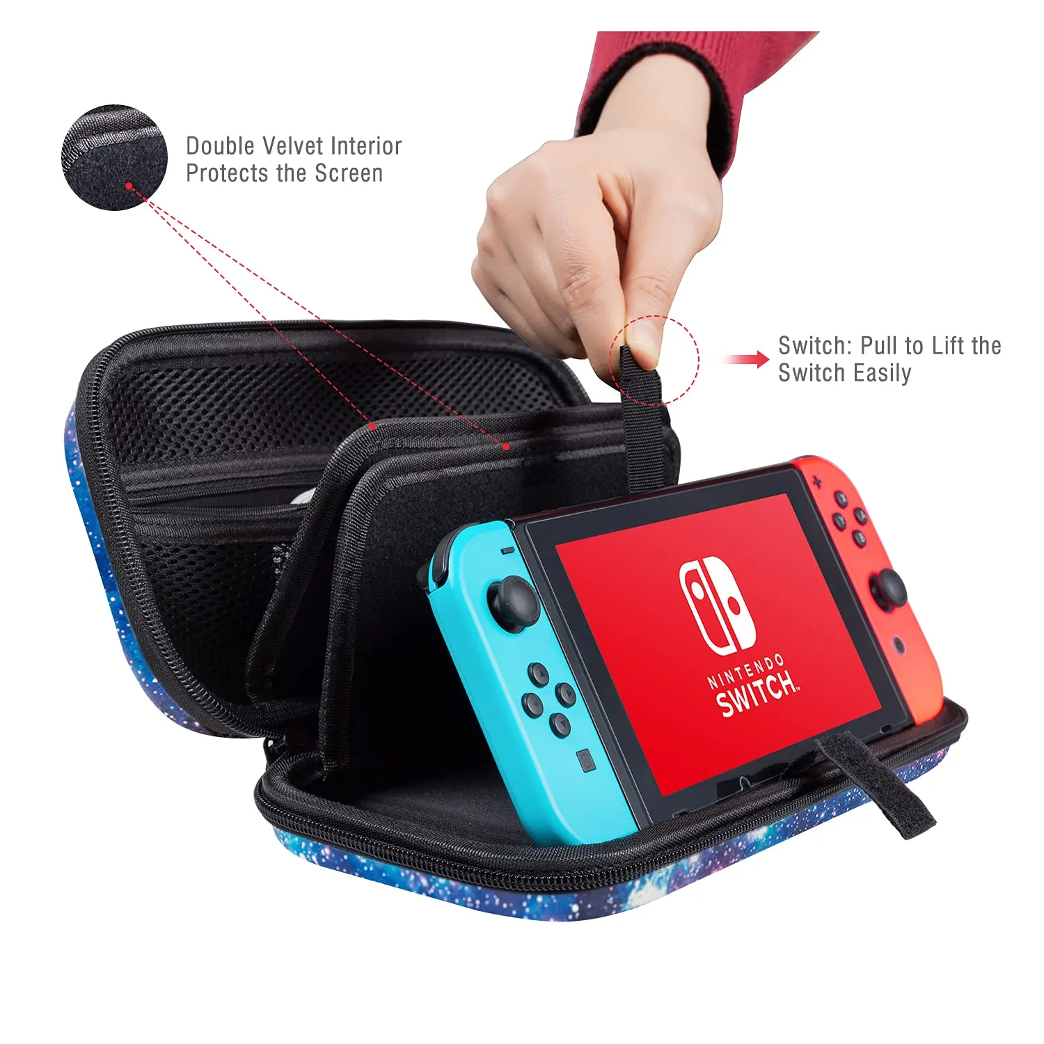 Lokigo Carry Case Compatible for Nintendo Switch/Switch OLED, Protective Travel Switch Carrying Case Boys Girls with 16 Game Card Slots for Console & Accessories, Space Galaxy
