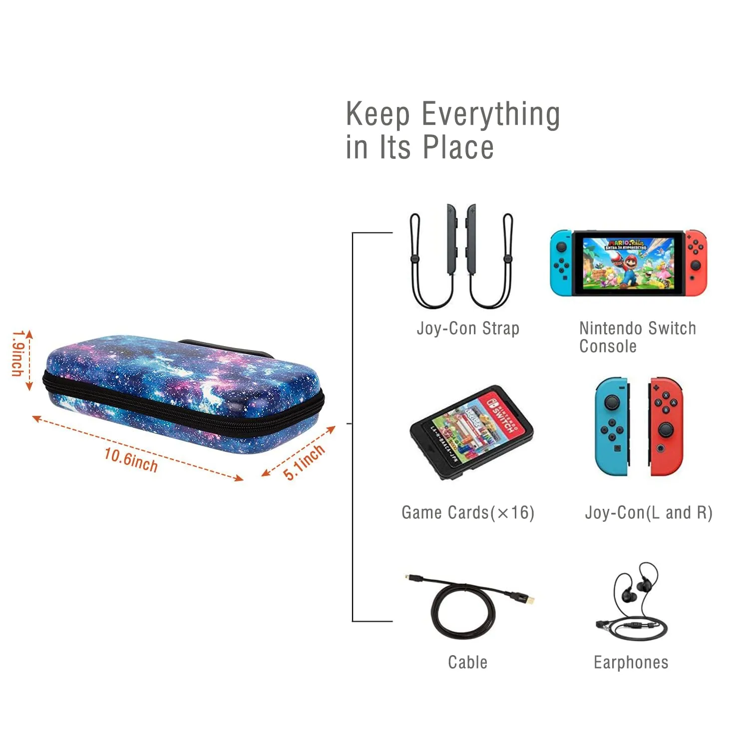 Lokigo Carry Case Compatible for Nintendo Switch/Switch OLED, Protective Travel Switch Carrying Case Boys Girls with 16 Game Card Slots for Console & Accessories, Space Galaxy