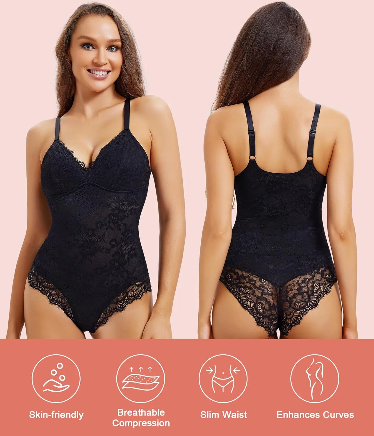 REYEOGO Lace Shapewear Bodysuit for Women Tummy Control Body Shaper V Neck Fajas Sculpting Tank Tops Slimming Camisole Corset