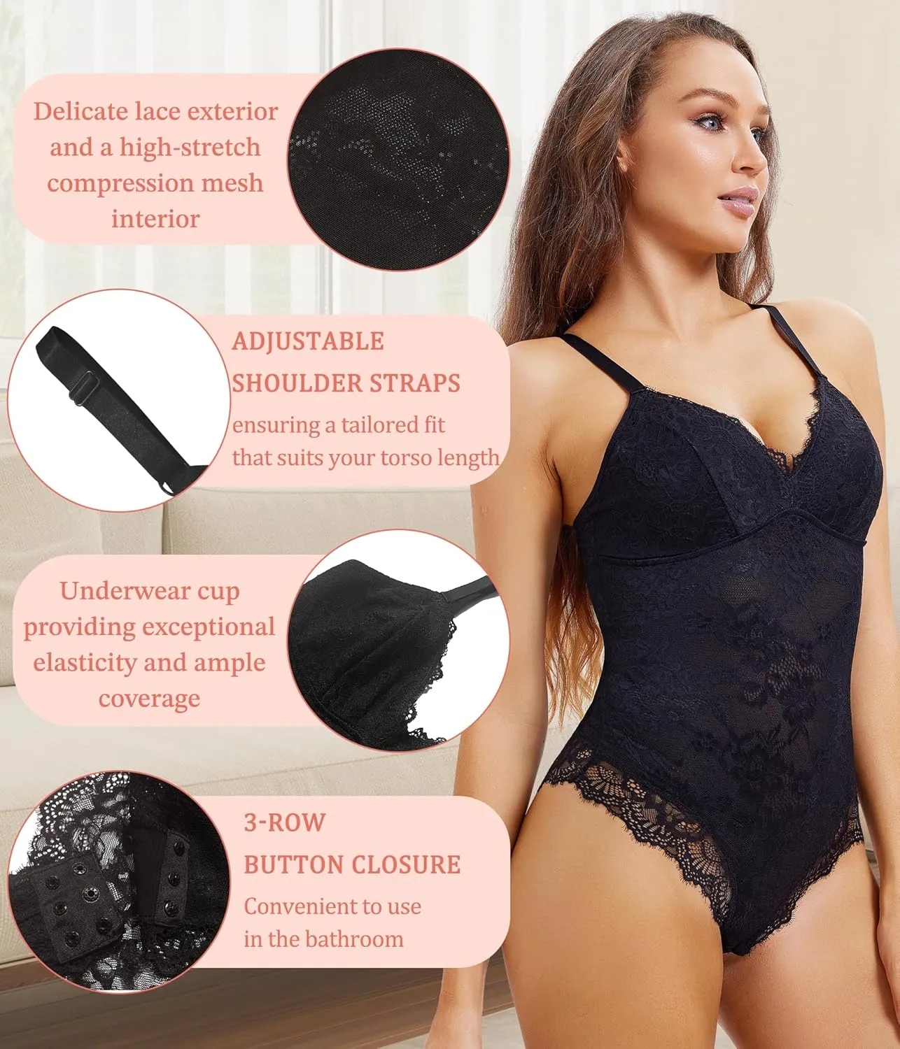 REYEOGO Lace Shapewear Bodysuit for Women Tummy Control Body Shaper V Neck Fajas Sculpting Tank Tops Slimming Camisole Corset