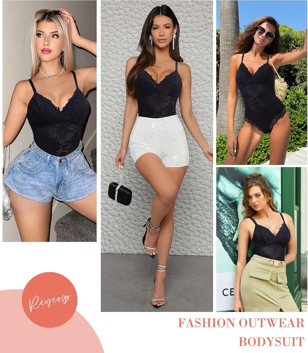 REYEOGO Lace Shapewear Bodysuit for Women Tummy Control Body Shaper V Neck Fajas Sculpting Tank Tops Slimming Camisole Corset