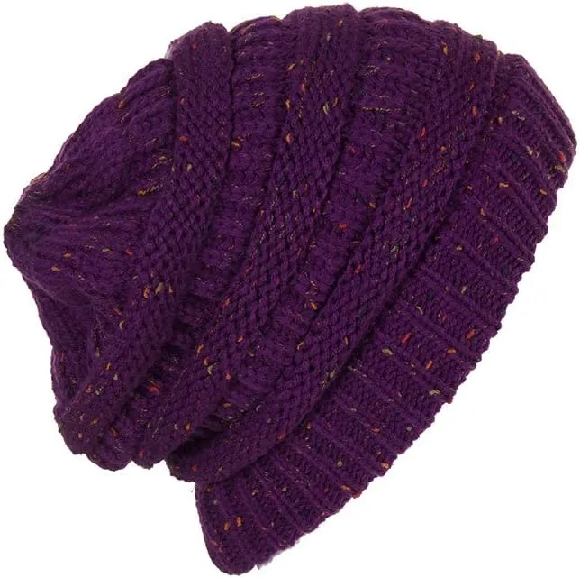 ScarvesMe Women Confetti BeanieTail Ponytail Messy Bun Solid Ribbed Beanie Hat Cap