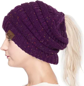ScarvesMe Women Confetti BeanieTail Ponytail Messy Bun Solid Ribbed Beanie Hat Cap