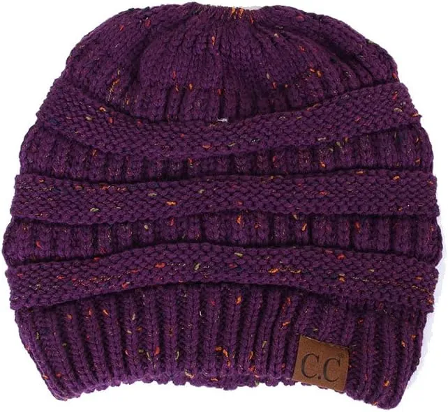ScarvesMe Women Confetti BeanieTail Ponytail Messy Bun Solid Ribbed Beanie Hat Cap