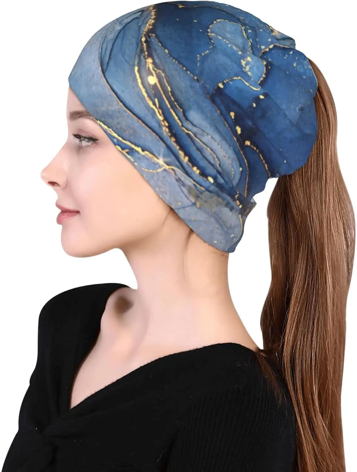 Skull Beanie Hat Baggy Slouchy Skull Chemo Beanies Cap Stretch Scarf Head Wrap Hip Hop Hats for Men Women Winter