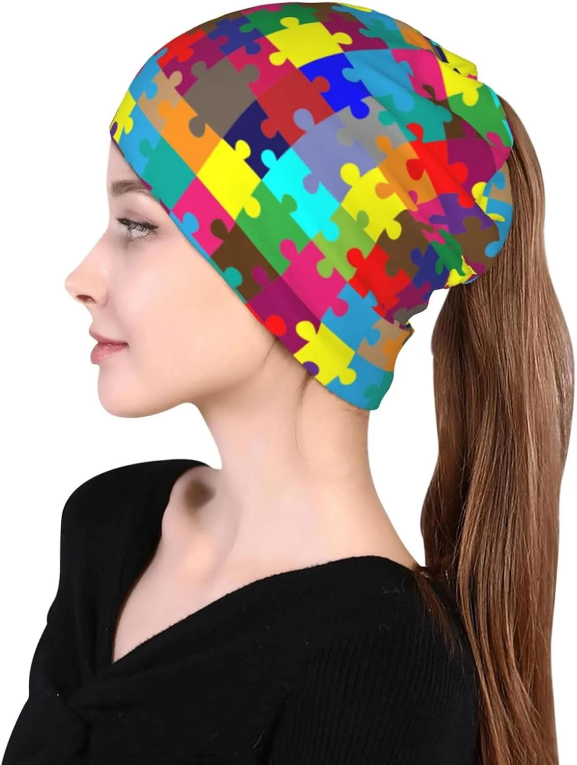Skull Beanie Hat Baggy Slouchy Skull Chemo Beanies Cap Stretch Scarf Head Wrap Hip Hop Hats for Men Women Winter
