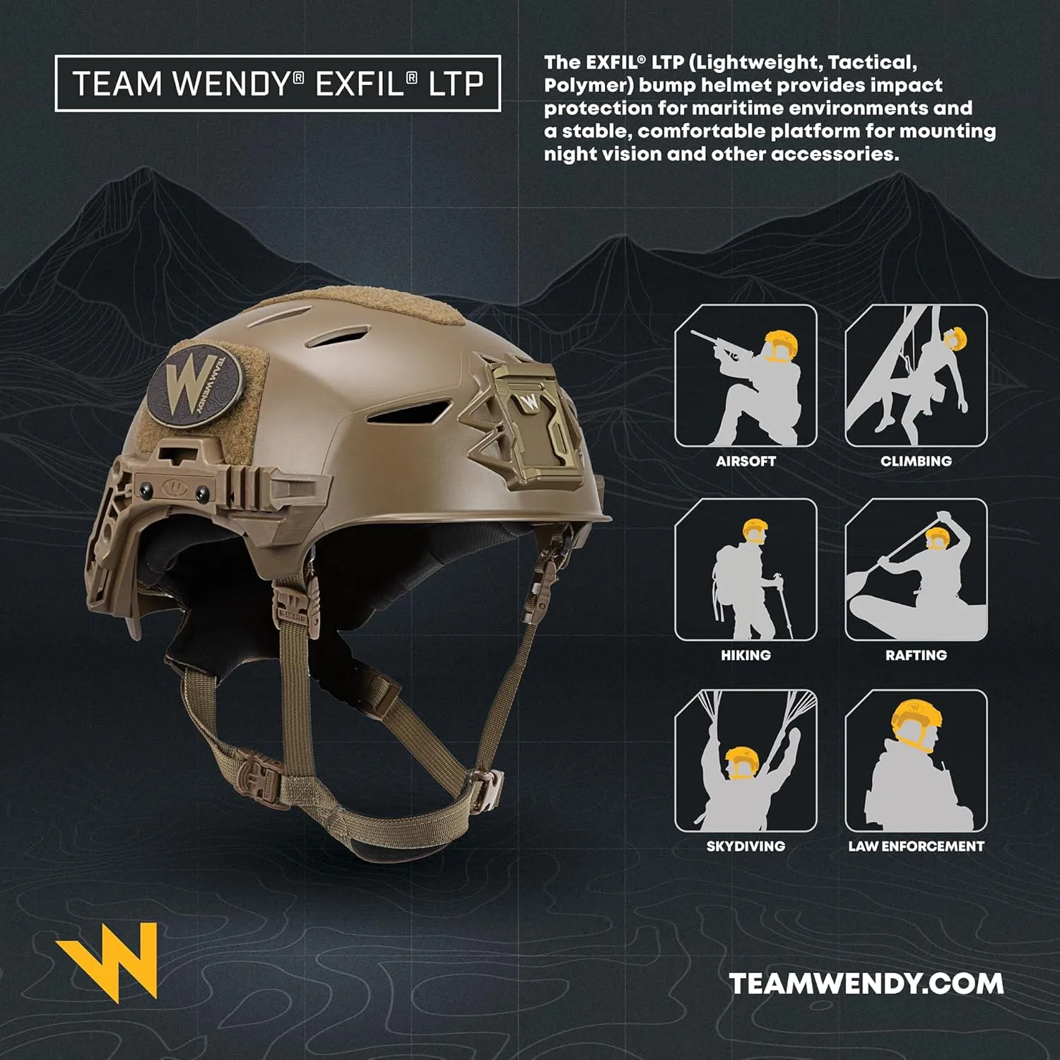 Team Wendy EXFIL LTP Lightweight Tactical Bump Helmet | Mounts for Night Vision & Accessories | Whitewater Impact Protection | Adjustable for Comfort | Airsoft Helmet