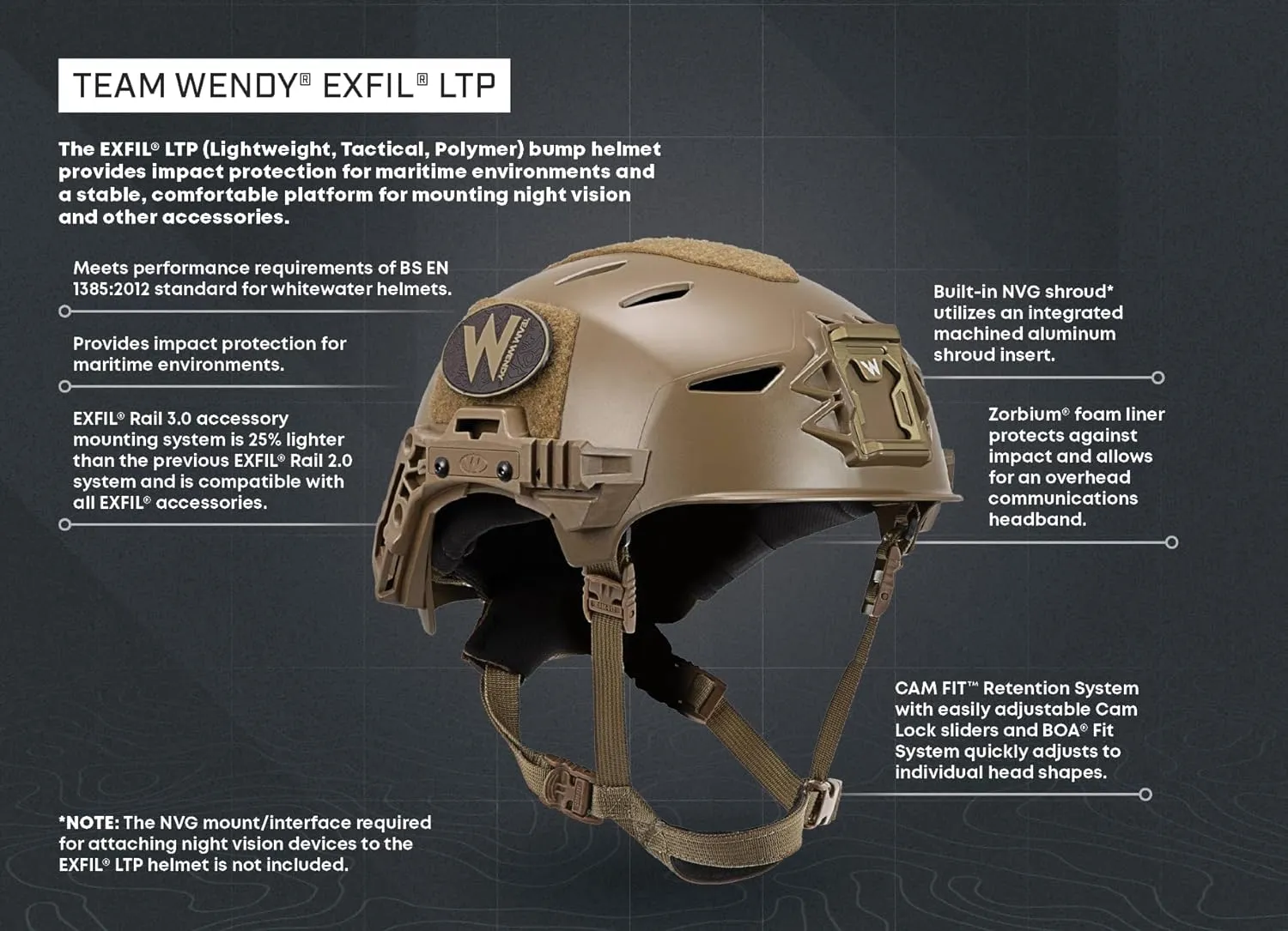Team Wendy EXFIL LTP Lightweight Tactical Bump Helmet | Mounts for Night Vision & Accessories | Whitewater Impact Protection | Adjustable for Comfort | Airsoft Helmet