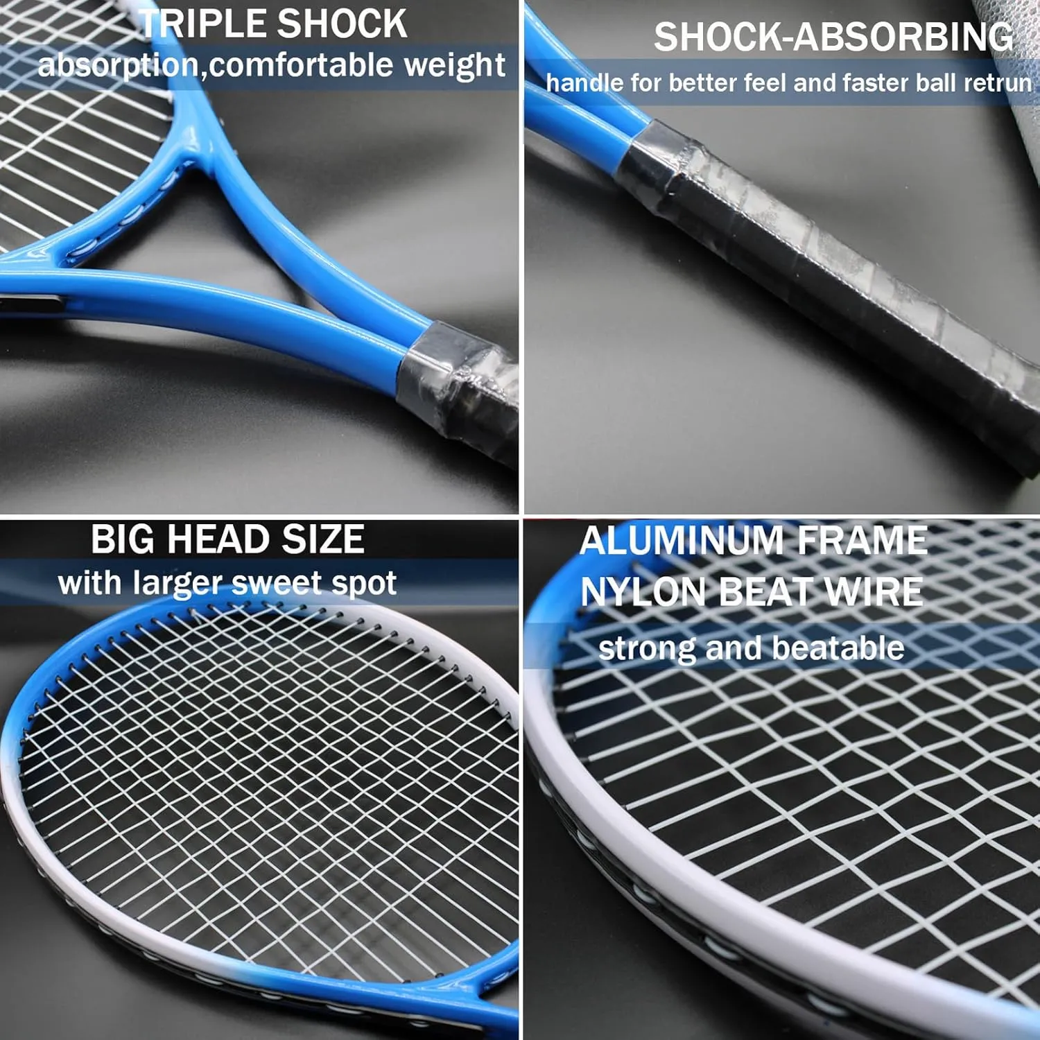 Tennis Rackets for Adult, 2 Players Adult Recreational Tennis Rackets Set for Beginners and Professional with 4 Tennis Balls, 3 Overgrips, 1 Tennis Bag