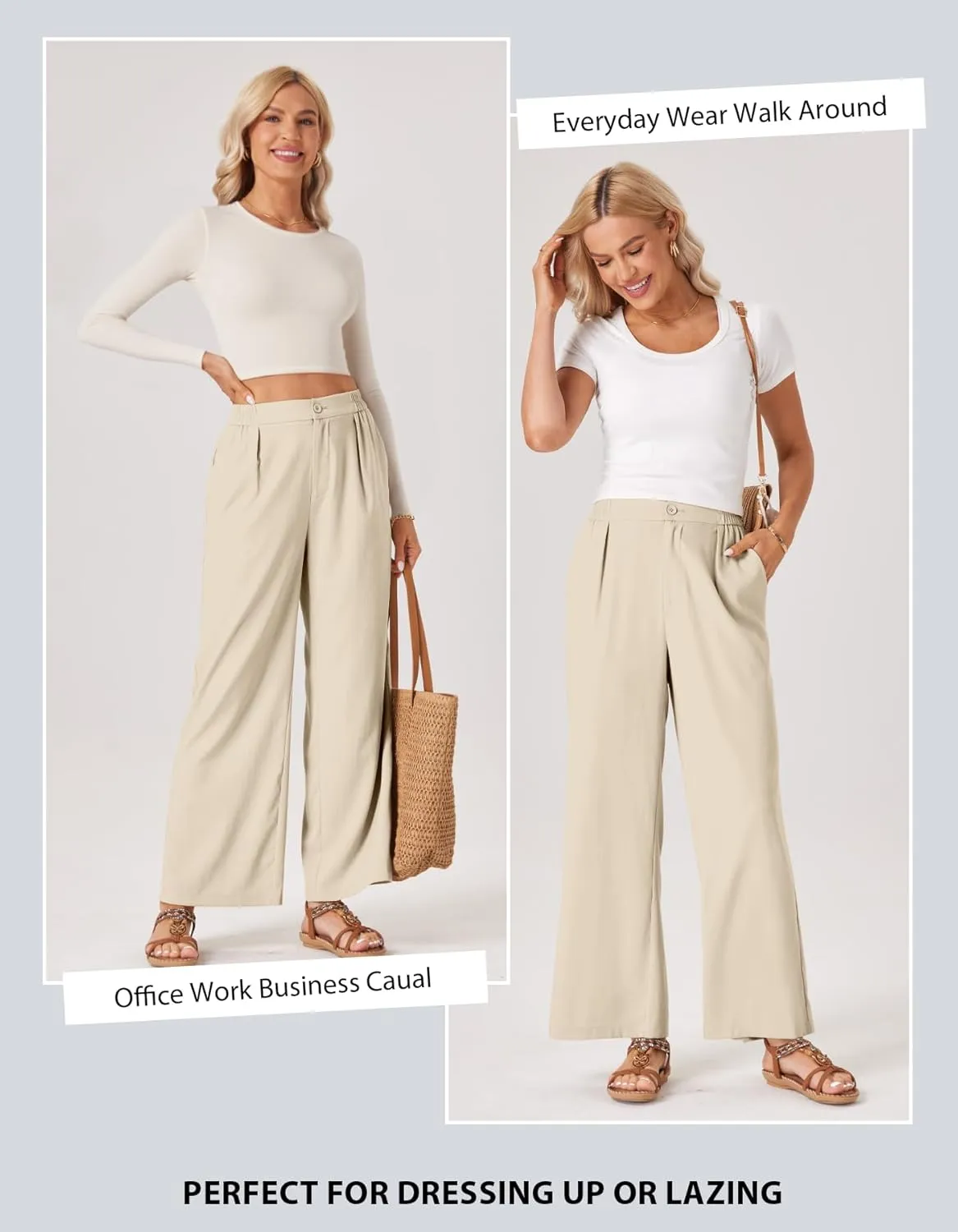 TOPYOGAS Womens Summer Linen Boho Wide Leg Casual Pants Palazzo Button High Waist Lounge Travel Vacation Outfits