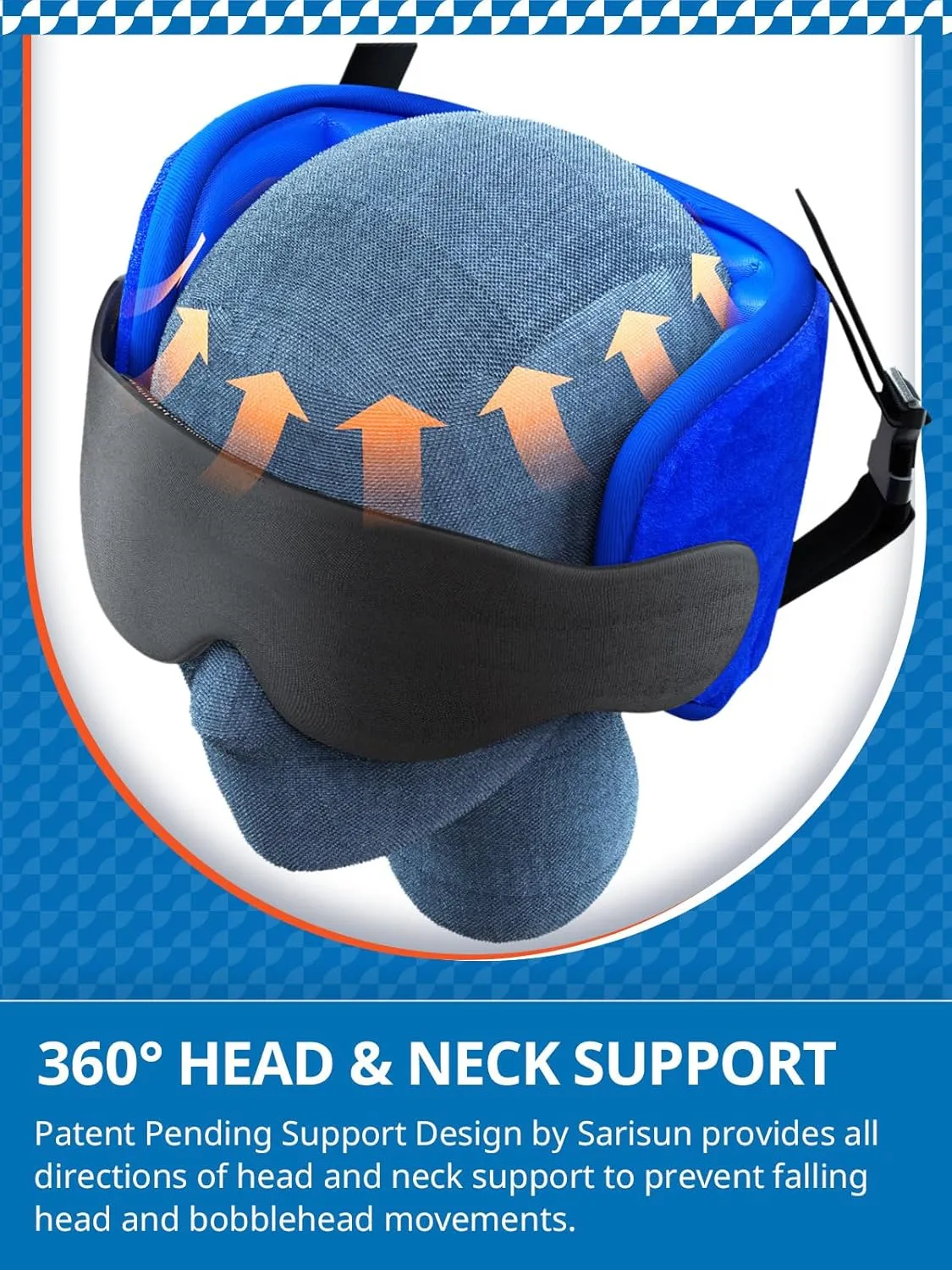 Travel Pillows for Airplanes, Airplane Pillow for Long Flight, Airplane Head Strap with Sleep Eye Mask, 360 Headrest for Car Trip, Stop Bobblehead, FSA HSA Eligible Approved, Mottled Grey