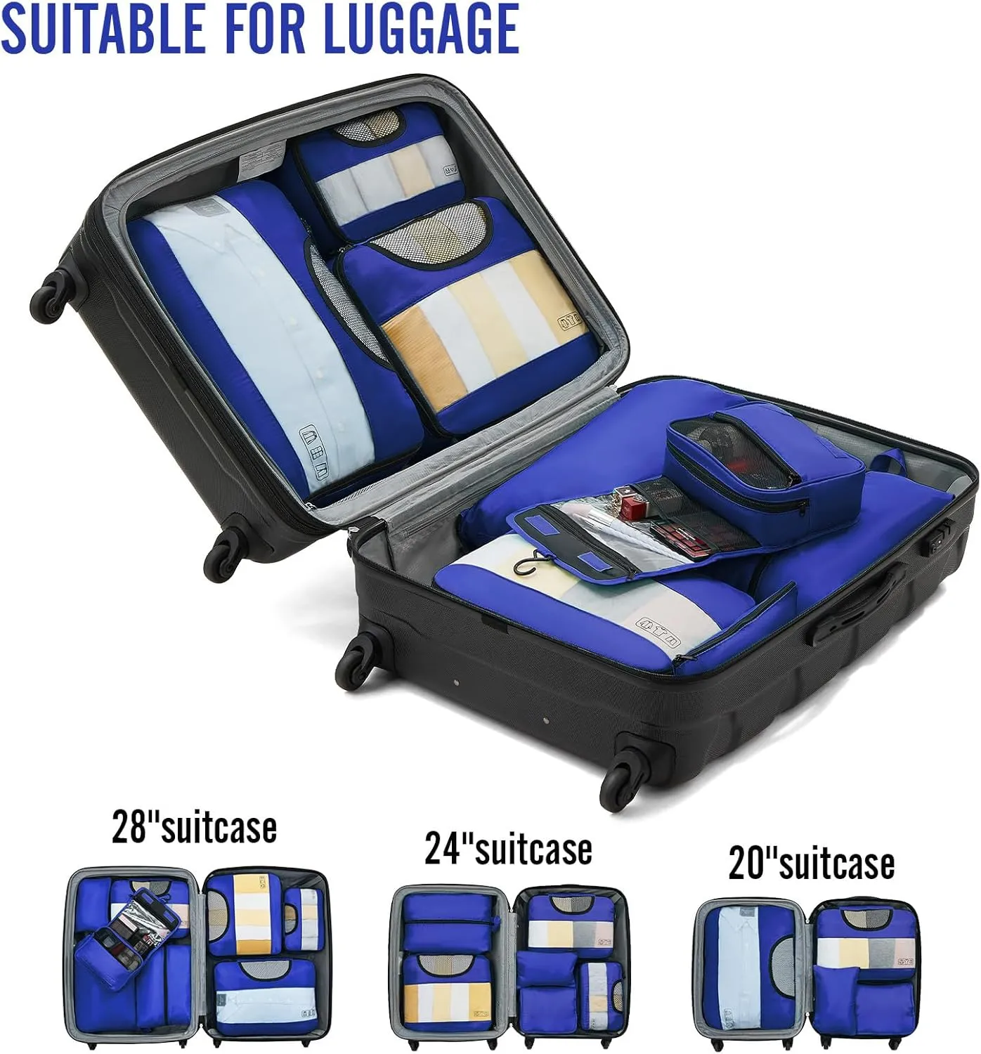 Veken 8 Set Packing Cubes for Travel Essentials, Suitcase Organizer Bags Set for Luggage, Road Trip Travel Accessories in 4 Sizes (Extra Large, Large, Medium, Small)