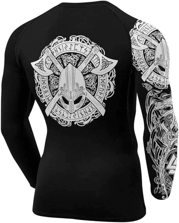 Viking Mens Fight Rash Guard Long Sleeve Baselayer Cool Dry BJJ MMA Jiu Jitsu Compression Shirt