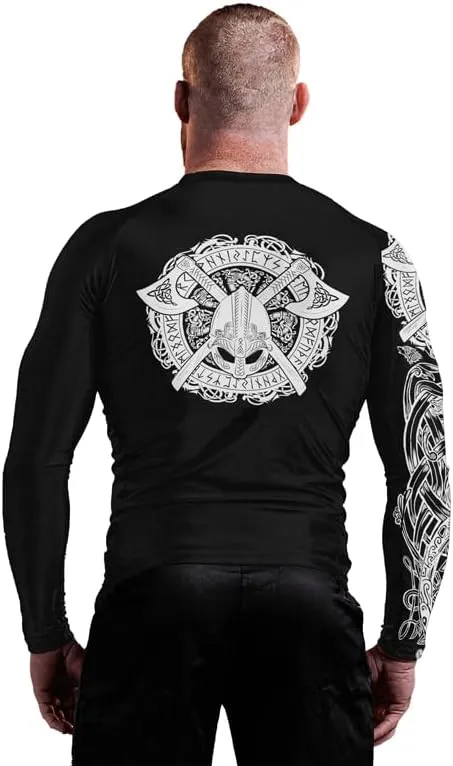 Viking Mens Fight Rash Guard Long Sleeve Baselayer Cool Dry BJJ MMA Jiu Jitsu Compression Shirt