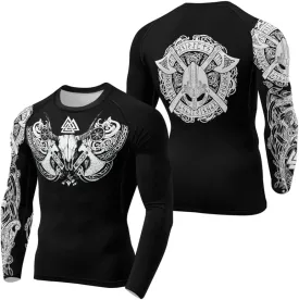 Viking Mens Fight Rash Guard Long Sleeve Baselayer Cool Dry BJJ MMA Jiu Jitsu Compression Shirt