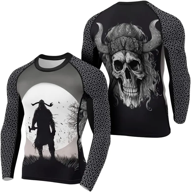 Viking Mens Fight Rash Guard Long Sleeve Baselayer Cool Dry BJJ MMA Jiu Jitsu Compression Shirt