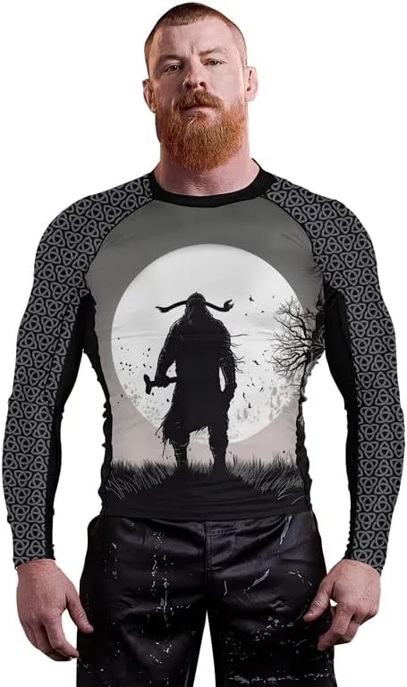 Viking Mens Fight Rash Guard Long Sleeve Baselayer Cool Dry BJJ MMA Jiu Jitsu Compression Shirt