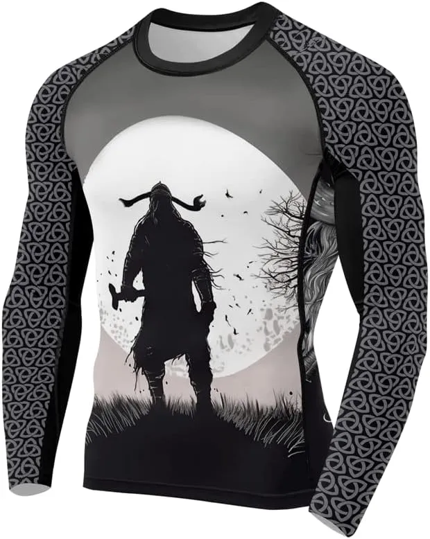 Viking Mens Fight Rash Guard Long Sleeve Baselayer Cool Dry BJJ MMA Jiu Jitsu Compression Shirt