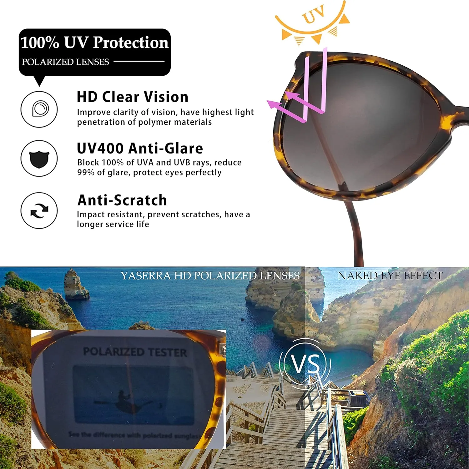 Vintage Round Polarized Sunglasses for Women Men Classic Retro Trendy Designer Style Sun Glasses UV400 Protection