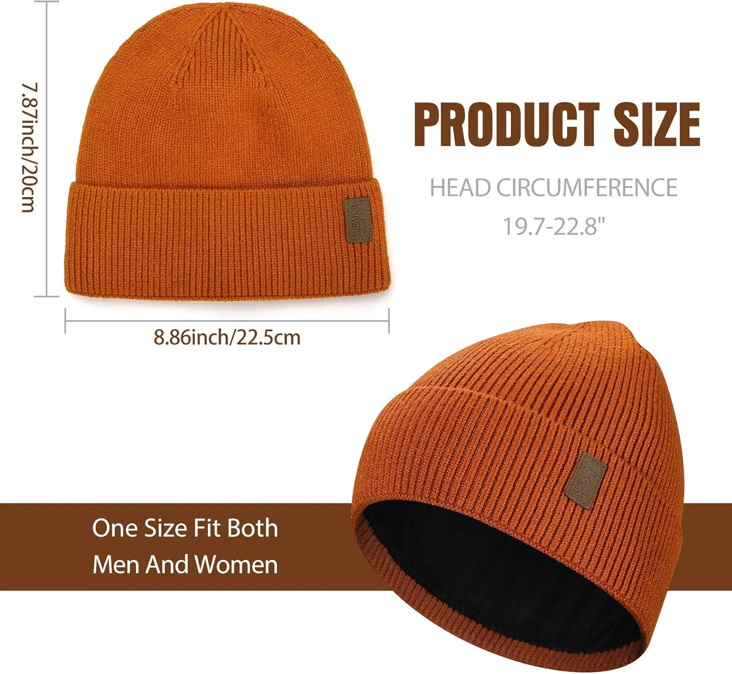Winter Beanie Hat for Men Women Fleece Lined Knit Beanie Soft Cuffed Thick Warm Beanie Hats Unisex