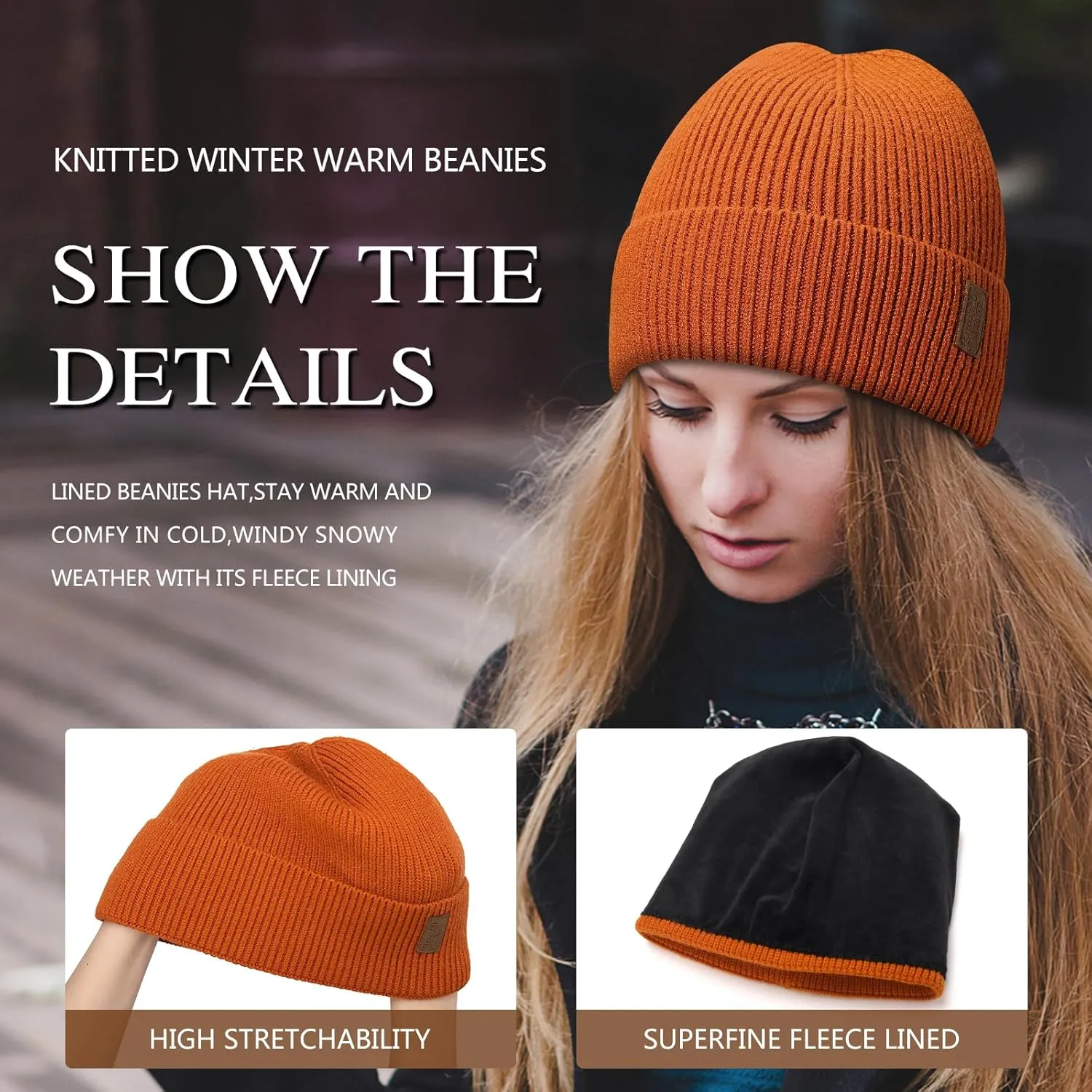 Winter Beanie Hat for Men Women Fleece Lined Knit Beanie Soft Cuffed Thick Warm Beanie Hats Unisex