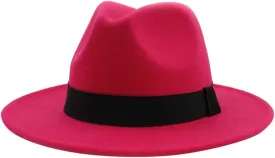 Women Men Classic Jazz Hat Vintage Wide Brim Fedora Hat with Belt Buckle Two Tone Panama Hat Black Dress Hat